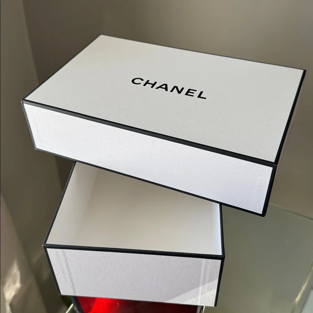 Authentic CHANEL White with Black Trim Logo Gift Box